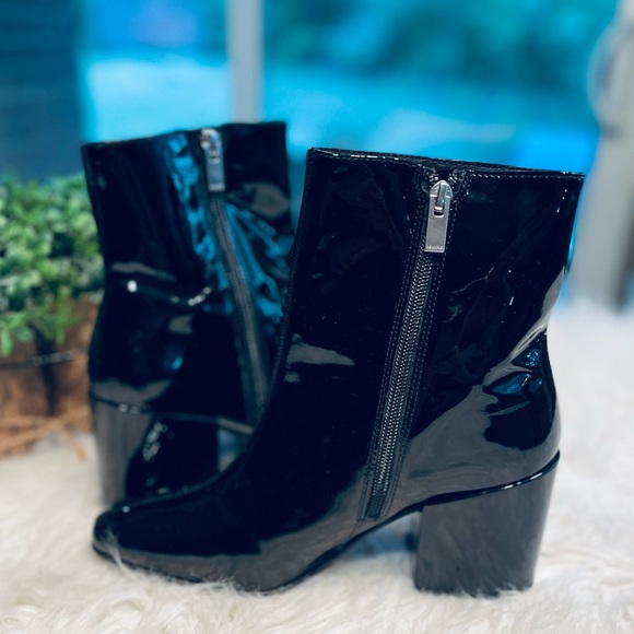 The Kooples Black Patent Leather Block Heel Ankle Boots - Picture 8 of 12